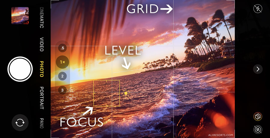 Grid, level, focus iphone