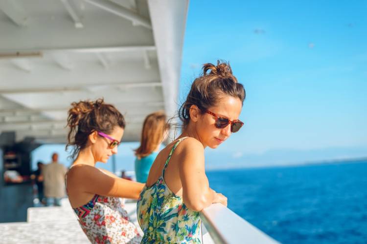 women on a boat ride