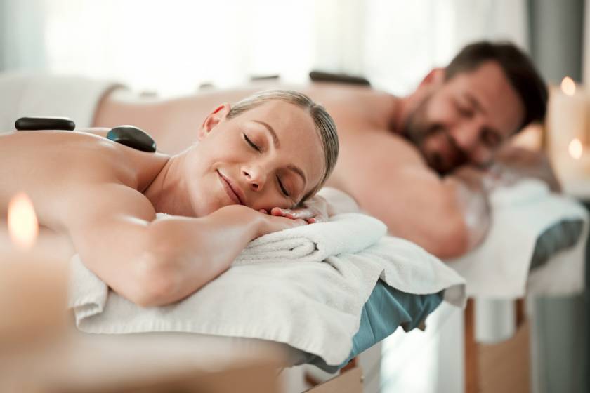 Man and woman enjoying a spa day