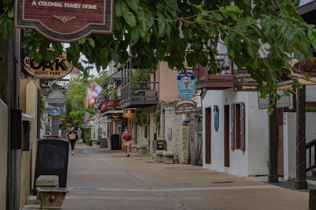 Two walkers on historic St. George Street