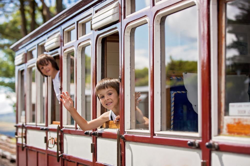 kids on a train ride