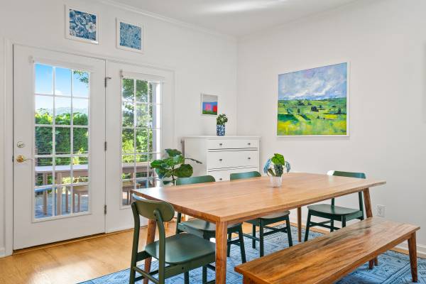 breakfast table with long bench and four chairs