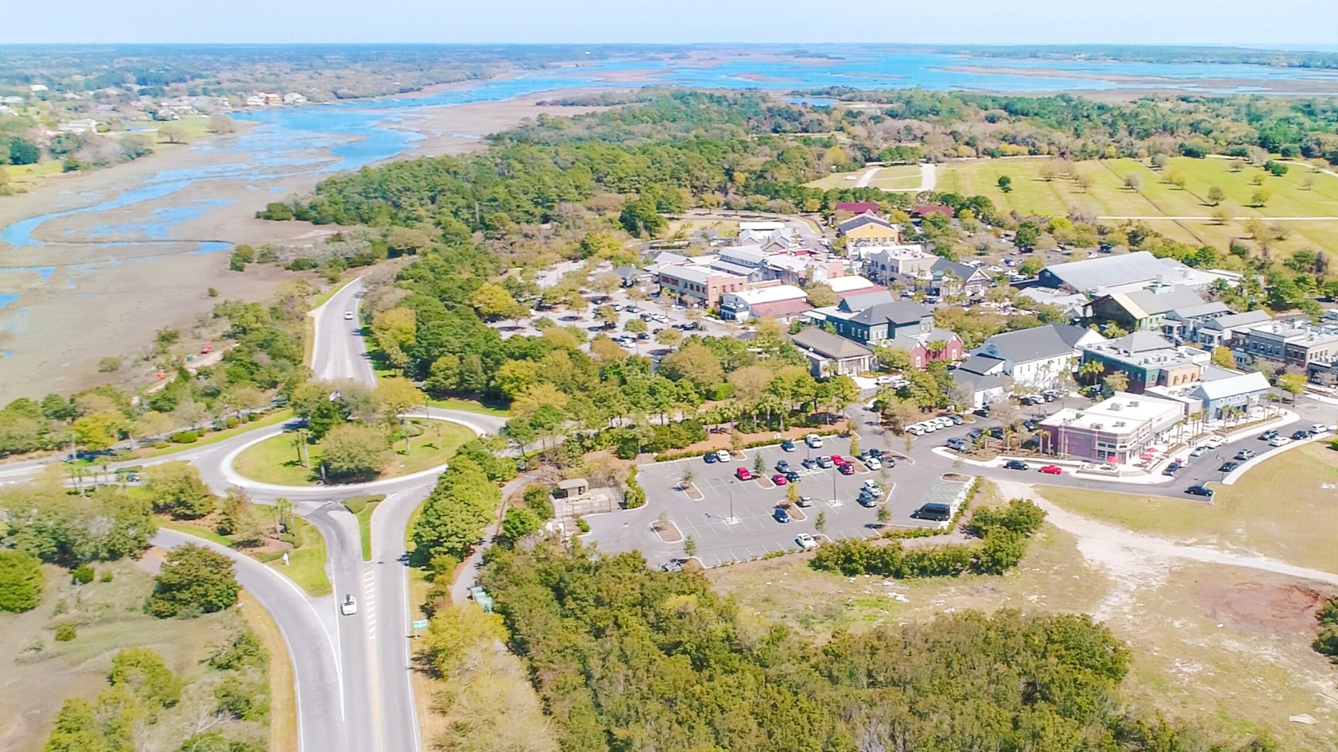 Aerial of Freshfields Village from Bohicket Marina