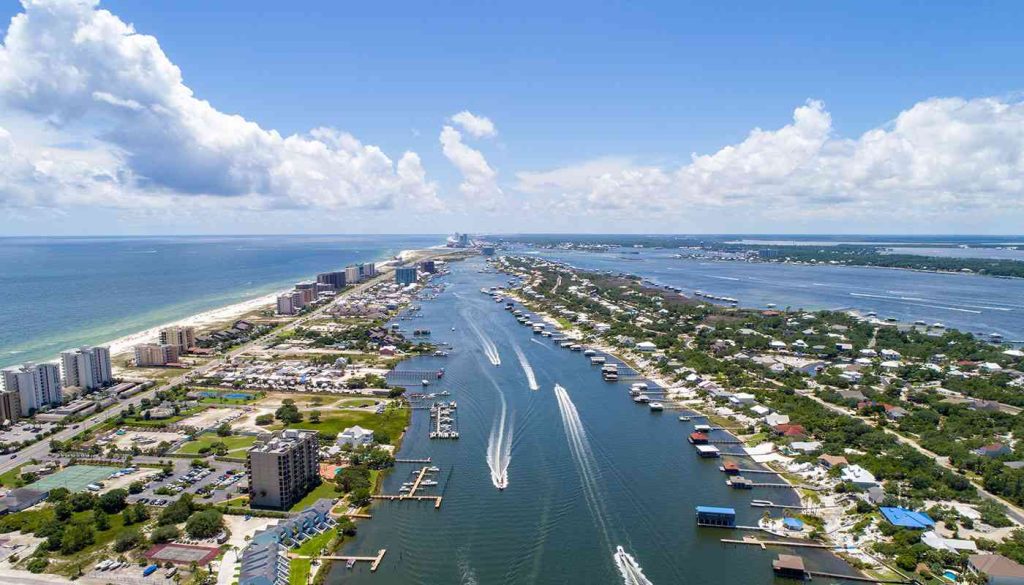 aerial view of the waterways along the alabama gulf coast