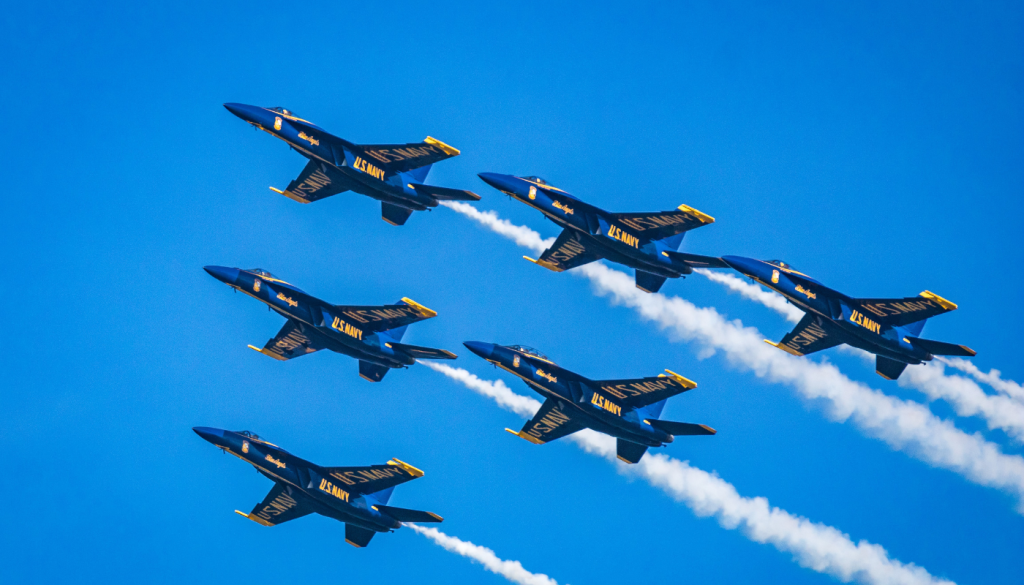 blue angels flying over gulf shores and orange beaches