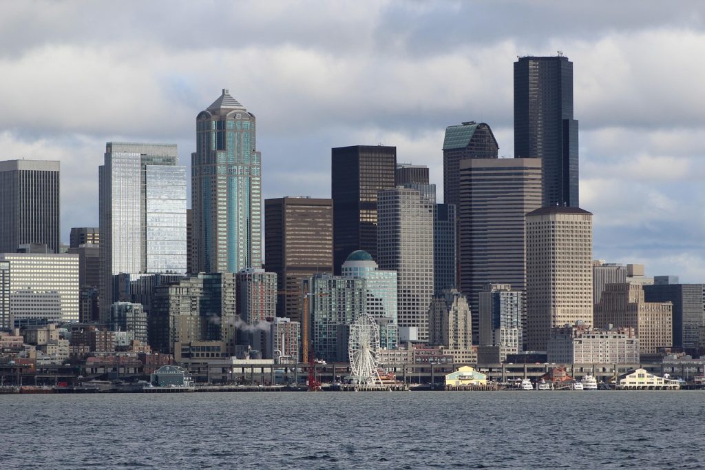 city, seattle, harbor, overcast, ferris wheel, highrise buildings, seattle, seattle, seattle, seattle, seattle-4012764.jpg