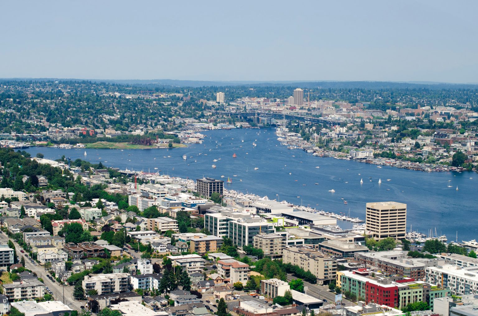 Aerial view of Lake Union and the Eastlake neighborhood in Seattle