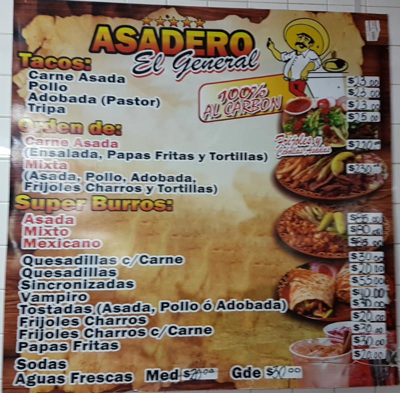 Restaurante Asadero El General San Felipe - Menú