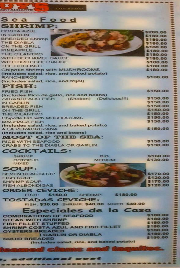 Restaurante Chuy's Place San Felipe Menú en inglés Página 2