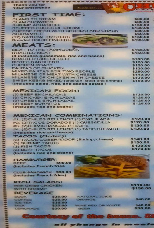 Menú en inglés de Chuy's Place Página 1