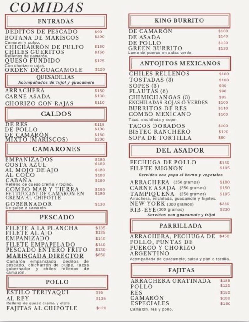 Restaurante la Cabana San Felipe - Menú almuerzo