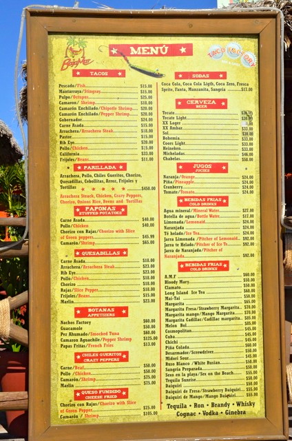 menú de la fábrica de tacos
