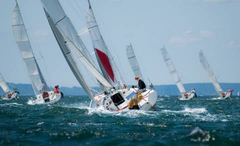 Sailors competing in the Harvest Moon Regatta.