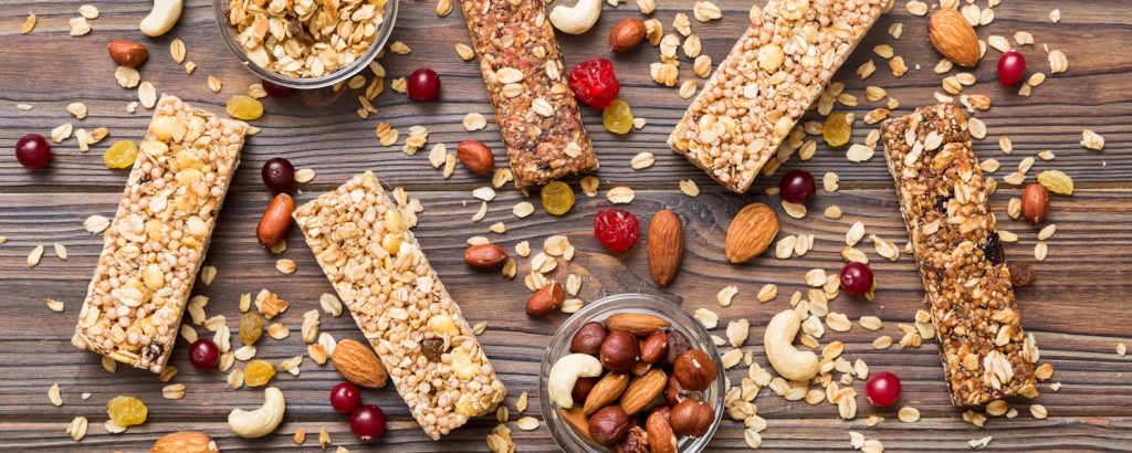 hiking snacks spread on a table