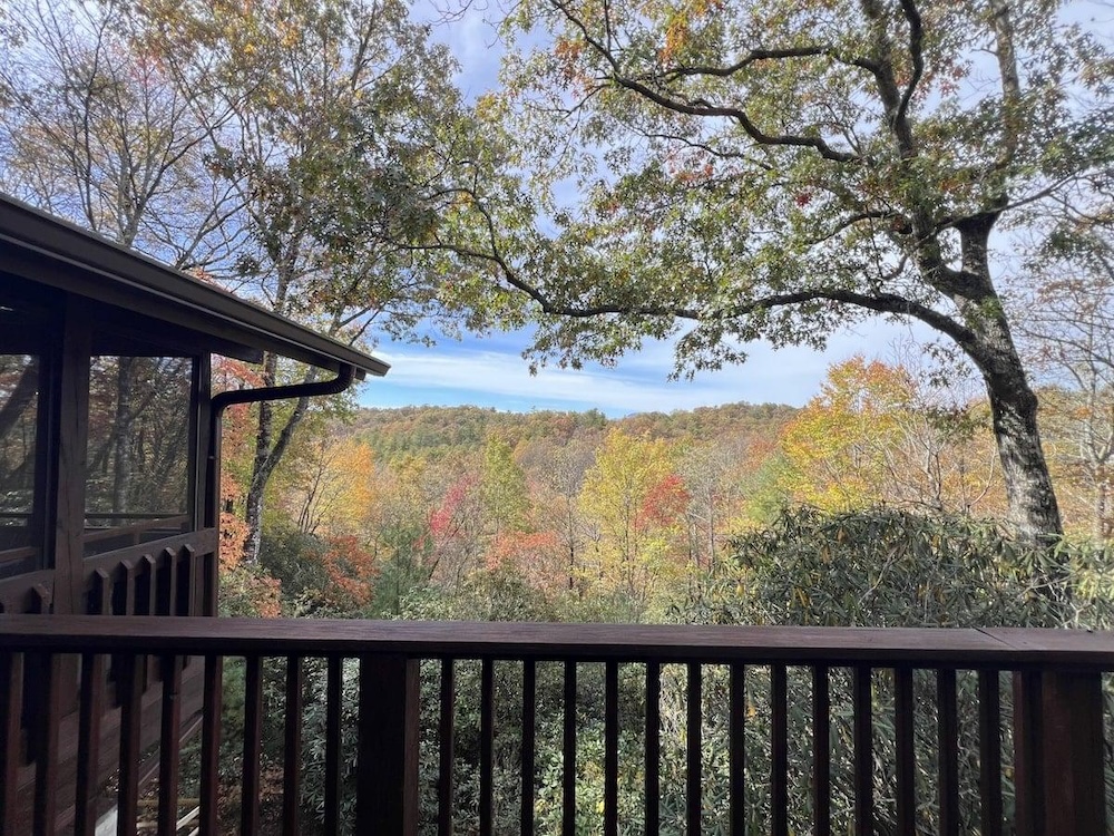 view of mountains from balcony of a rental home in Connestee Falls Community